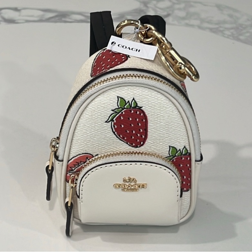 Coach White Strawberry Mini Backpack Bag Charm